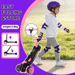 Nattork Kids Scooter for Age 3-5, Toddler Scooter with 4 Adjustable Height for Boys & Girls, Light Up 3-Wheels Foldable Kick Scoote, Lean to Steer, 120LB Weight Capacity Age 5-8 Pink