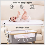 Larex Baby Bassinet Bedside Sleeper Crib Co Sleeper for Newborn Infant Toddler with Mosquito Net, Storage Bag & Basket, 5-Height Adjustable, Movable Wheels, Breathable Mattress & Mesh (Dark Gray)