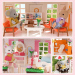 Doll House for Girls Toddler Toys with 4 Doll Toy Figure, Pool Slide, Elevator, Furniture, Pretend Play Dream Dollhouse Playset with Lights Gifts for Kids Girls Age 3 4 5 6-12 Year Old