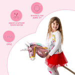 HollyHOME Sequin Unicorn Stick Horse Handcrafted Hobby Horse on a Stick with Wood Wheels Real Pony Neighing and Galloping Sounds Plush Unicorn Toy Pink 36 Inches(AA Batteries Required)