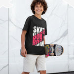 PATPAT Boys Graphic T-Shirts Size 8-9 Years Black Short Sleeve Crewneck Letter Print Tees Kids Casual Hippies Clothes
