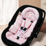 Infant Car Seat Insert, Enlarged Head Support for Baby Carseat, Reversible Newborn Insert with 3 Strap Covers, 2-in-1 Baby Car Seat Cushion for Stroller, Swing, Bouncer, Rocker - Pink Floral