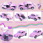 Girls Car Toy, Beetle Model 1:36 Alloy Metal Diecast Classic Vehicle Model Toy, Unicorn Car Pull Back Model Collection Gift Ornament for Kids Aldult(Pink)