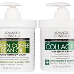 Advanced Clinicals Collagen Firming Cream + Green Coffee Bean Oil Cellulite Body Lotion Moisturizer Skin Care Set, Anti Aging Firming & Tightening Dry Skin Rescue Face & Body Cream Set, 16oz (2-Pack)