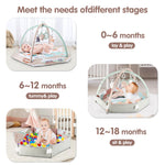 AIBOMUDA Baby Gym Play Mat,Baby Activity Play Mat & & Ball Pit,Washable Tummy Time Mat with 5 Sensory Baby Toys,Boy & Girl Gifts for Inflant Baby 0 3 6 9 13 Months