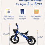 KRIDDO Kids Tricycles Age 24 Month to 4 Years, Toddler Kids Trike for 2.5 to 5 Year Old, Gift Toddler Tricycles for 2-4 Year Olds, Trikes for Toddlers, Sporty Styling, Blue
