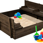 Best Choice Products Kids' Outdoor Wooden Sandbox Large, Cedar Wood with Foldable Bench Seats and Sand Protection, Bottom Liner Included - Brown