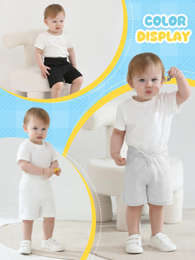 Ruisita 3 Pack Unisex Baby Toddler Cotton Shorts with Drawstring Baby Pull-on Soild Shorts Soft Clothes for Summer Daily