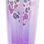 Silver Buffalo Sanrio Hello Kitty Jungle Leopard Print Heart and Bow Pattern Plastic Cold Cup with Lid and Straw Topper, 24 Ounces