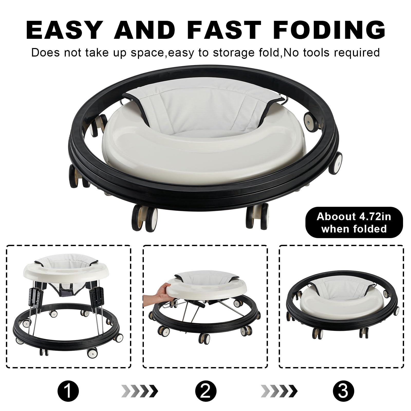 The Foldable Baby Walker, Suitable for 66-80cm Height Wheeled Baby boy and Girl Walker, Mute Anti-Rollover Baby Walker, Avoid Bicycle Rollover, Foldable Baby Chair