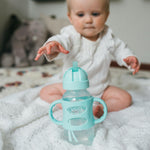 Dr. Brown's Wide-Neck Sippy Straw Bottle with Handles, Green, 9oz/270ml, 1-Pack