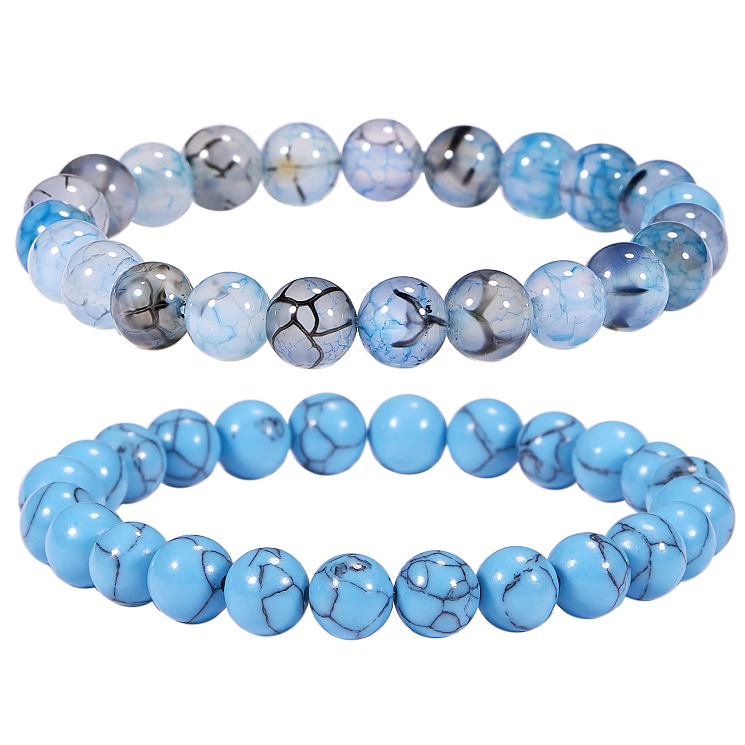 Bivei Natural Gemstone Semi Precious Healing Crystals Handmade Stretchy Round Beads Bracelet, Enhance Positive Energy