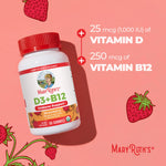 MARYRUTH'S Organic Vitamin D3 + B12 Gummies for Ages 4+ | Bone Health | Immune Support | Energy Metabolism | Cognitive Function | Vegan | Non-GMO | Gluten Free | 60 Servings | 2 Month Supply