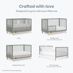 Dream On Me Hygge 5-in-1 Convertible Full-Size Baby Crib in Sea Grass & Vintage Oak, GreenGuard Gold & BSA, Converts to Toddler, Day & Full-Size Bed, Adjustable Mattress Heights, Modern Nursery