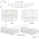 Dream On Me Edgewood 4-in-1 Convertible Mini Baby Crib in White GreenGuard Gold & JPMA, Non-Toxic, Compact 40×25×33″ Design, Converts to Mini Daybed & Twin Bed (Rails to Buy) 1″ Mattress Pad