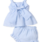 AuralBabe 6-12 Months Baby Girl Clothes 1Years Infant Girl Summer Outfits Cute Ruffle Bow Sleeveless Tops Shorts Set Blue Stripe 2Pcs for 9-12 Months Girls Clothes