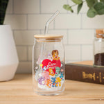 Silver Buffalo Care Bears Heart Cousins Brave Lion Playful Monkey Gentle Lamb Cozy Penguin Lotsa Elephant Bright Raccoon Proud Cat Loyal Dog Treat Pig Swift Rabbit Glass Jar Tumbler w Bamboo Lid, 16oz