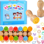 MeCids Stamps for Kids, 21Pcs Wooden Stamp Set - Animal Stamps Star Rainbow Cute Pattern Stamp for Kids Birthday Gift Party Favor Carnival Prizes, Kid Art Projects