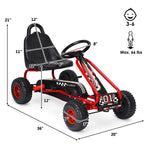 Costzon Go Kart for Kids, 4 Wheel Pedal Powered Go Cart with Adjustable Seat, Handbrake & Non-Slip Wheels, Outdoor Racer Ride On Pedal Car, Gift for Boys Girls (Red)
