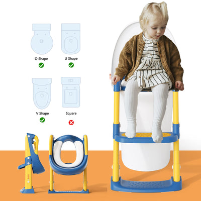 GLAF Potty Training Toilet Seat for Toddler Potty Chair with Step Stools Ladder for Boys Girls 2 in 1 Adjustable Kids Potty Seat with Anti-Slip Pads Comfortable Cushion (Blue)
