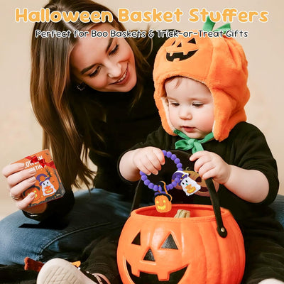 Halloween Baby Teething Toys, Pumpkin & Ghost Silicone Teether for 3-12 Months, Textured Sensory Chewing Ring for Infants & Toddlers, Boo Basket Stuffer, Gift for Baby’s First Halloween