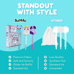 BUNMO Plush Cute Pens 3-Pack – Squishy Animal Pens w/Scented Glitter Ink Refills – Cat, Cow, Unicorn – Fun Writing, Doodling & Journaling for Kids & Teens