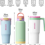 CAROTE 3-Pack Insulated Stainless Steel Water Bottles with Upgraded Leakproof Tech, Car Holder Fit & Scratch-Resistant, 32/32/40 oz Travel Straw Tumblers Set for Home/Car/Outdoor (Macaron)