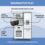 Delta Children Gourmet All-in-One Corner Play Kitchen - Toy Kitchen Playset with Safe & Heatless Stove with Lights, Oven, Sink, Fridge/Freezer with Ice Maker and 20 Accessories, Natural/White