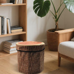 CHEFAN Fruit Storage Stool Ottoman,Tree Stump Stool, Cute Folding Storage Toy Box, Collapsible Seat Chest, Wood Stump Organizer Stool for Toy, Cloth and Kids