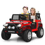 Costzon 2-Seater Ride on Truck, 12V Battery Powered Electric Vehicle w/Remote Control, 2 Speeds, Spring Suspension, LED Light, Horn, Music/ MP3, 2 Doors Open, Ride on Car for Kids (Red)