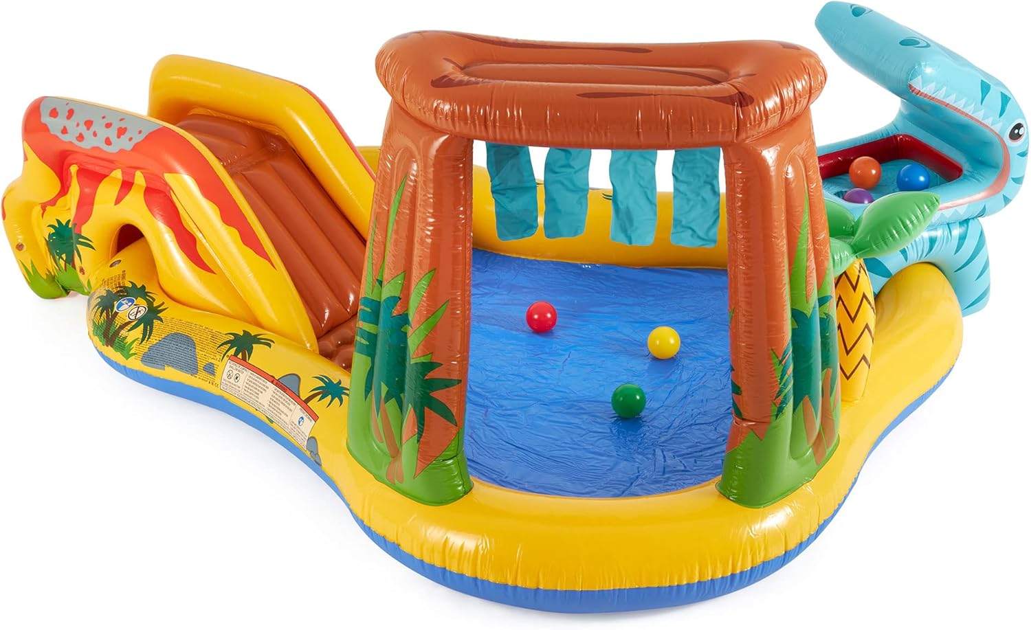 Intex Inflatable Dinosaur Play Center Outdoor Playhouse Inflatable Water Park with Kid Pool Slide, Water Sprayer, Waterfall, and 6 Balls, Multicolor