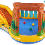 Intex Inflatable Dinosaur Play Center Outdoor Playhouse Inflatable Water Park with Kid Pool Slide, Water Sprayer, Waterfall, and 6 Balls, Multicolor