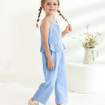 Toddler Clothes 2t 3t Girl Summer Clothes Kids Cute Blue Halter Crop Tops High Waist Pants Toddler Girl Summer Outfits Children Matching Clothing Set