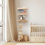 icnjdMopclean Nursery Shelves for Wall with Hooks-Scalloped Wall Book Shelves for Bedroom Kids Set of 3, Nursery Furniture Must Have, 16 Inch, Natural
