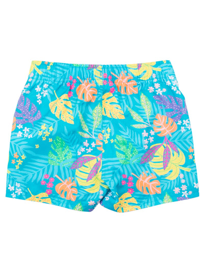RUGGEDBUTTS Boys UPF50+ Sun Protection Fruits & Florals Swim Trunks - Neon Tiki Vibes, 3T