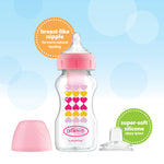Dr. Brown’s Anti-Colic Options+ Wide-Neck Sippy Bottle Starter Kit, 9oz/270mL, with Level 3 Medium-Fast Flow Nipple and Soft 100% Silicone Sippy Spout, Pink, BPA Free, 6m+, 2 Pack