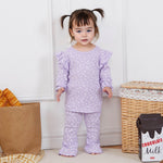 FOCUSNORM Toddler Baby Girl Outfits Ruffle Long Sleeve Lettuce Trim Tops + Flare Pants Set Toddler 2Pcs Fall Winter Clothes (Purple, 18-24 Months)