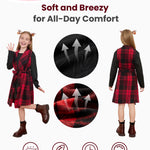 PATPAT Girls Holiday Fall Outfit – Long Sleeve Dress with Burgundy Plaid Cardigan – Great for Thanksgiving, 5–6 Years