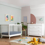 dadada Soho Baby Nursery Furniture Set. Baby Crib and Dresser Set Combo. Soho 3-in-1 Convertible Crib and 5 Drawer Nursery Dresser. White Beechwood