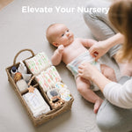 Klippehop Diaper Caddy Organizer, Hand Rattan Nursery Baby Basket Changing Table Organizer for Baby Essentials, Baby Shower Gifts, Versatile Shelf Basket Bathroom/Kitchen Organizer (Natural Deep, L)