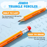 Shuttle Art Jumbo Pencils - 36 Pack Triangle Pre sharpened Pencils #2 HB with Top Erasers & Sharpener, for Kids Ages 4-6, Kindergarten School Supplies, Ideal for Home, Classroom