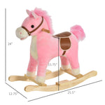 Qaba Rocking Horse Plush Animal on Wooden Rockers, Baby Rocking Chair with Sounds, Moving Mouth, Wagging Tail, Pink