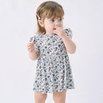 pureborn Baby GIrls Viscose from Bamboo Bodysuit Dress Ruffle Sleeve Romper Twirl Skirt Playwear Dresses French Blue Floral 3-6M