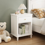 ALYIAMXL Kids Nightstand Modern Kids Bedside Table with One Drawer & Open Storage Shelf Wood End Side Table Toddler Nightstand for Bedroom Living Room (White)