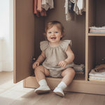 Karuedoo Newborn Infant Baby Girl Clothes Gingham Ruffle Sleeve Bubble Romper Plaid Bodysuit One Piece Summer Outfit (A-Khaki, 3-6 Months)
