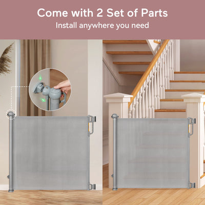 Momcozy Retractable Mesh Baby Gate or Dog Gate, Child Safety Gate for Indoor or Outdoor, 33-inches Tall with up to 55-inches Wide Extension, Avoid Skirting Installation, Grey