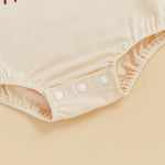 Licupiee Newborn Girl Boy Mushroom Romper Shirts Infant Baby Summer Clothes Letter Embroidery Short Sleeve Bodysuit Tops (Beige, 0-3 Months)