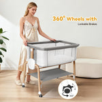 Bassinet Bedside Sleeper, Bedside Bassinet for Newborn, Baby Bassinet with 5 Adjustable Height, Rocking Bassinet with Wheels, Breathable Mesh & Mattress, Easy Folding Portable Bedside Crib(Gray)