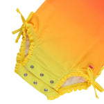 RuffleButts Baby Girls UPF 50+ Sun Protection Novelty Print Long Sleeve One Piece Rash Guard Swimsuit with Zipper - Neon Citrus Sunrise, 2T