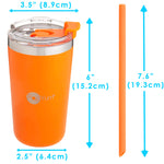 PopYum 13oz Insulated Stainless Steel Kids’ Cups with Lid and Straw, 2-Pack, Orange, Blue, stackable, sippy, baby, child, toddler, tumbler, double wall, vacuum, leak proof
